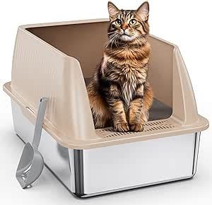 petterm stainless steel litter box|2024 Upgraded Stainless Steel Litter Box for Cats, Durable XXL .